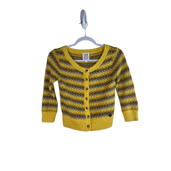 Roxy Yellow & Brown Argyle Pattern Cardigan Wool Blend Button Closure S - Picture 2 of 8